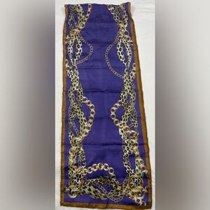 Chi by Falchi Purple Silk Scarf Leopard Chain Print Hand Rolled Italy